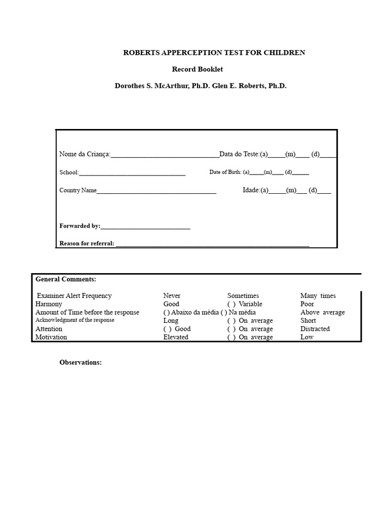 Roberts Apperception Test for Children | PDF