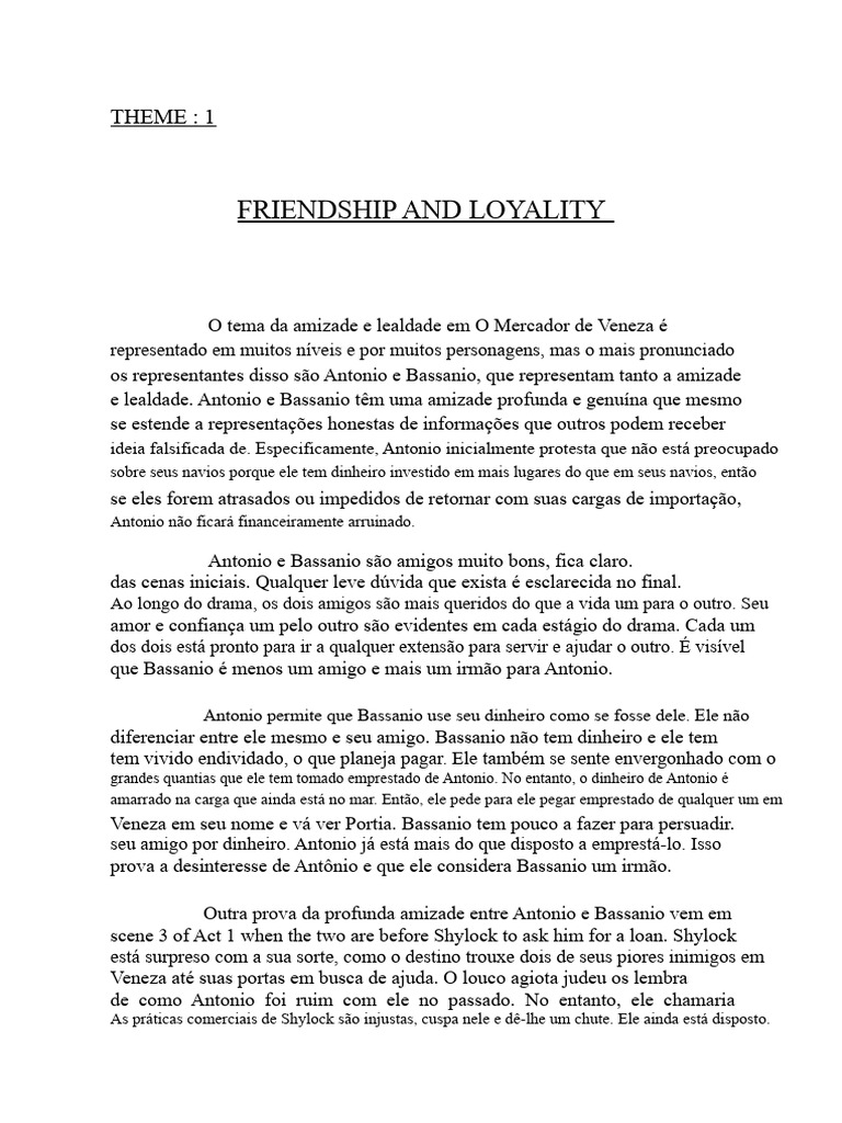 Amizade e Lealdade em O Mercador de Veneza | PDF | Amizade | Amor