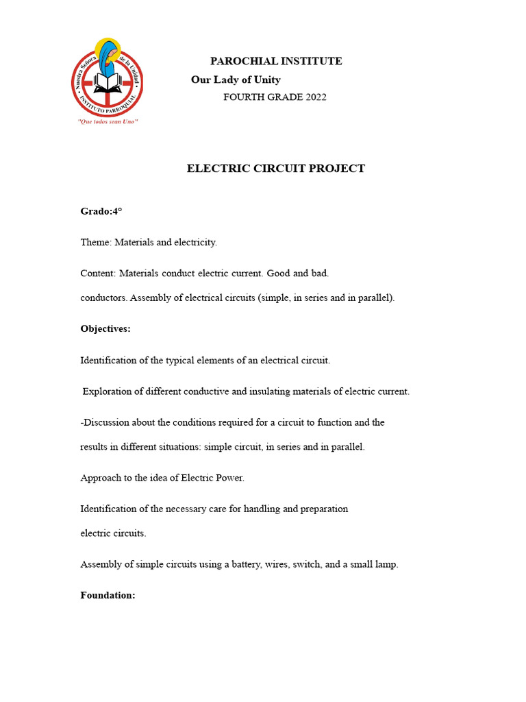Fourth Grade Electric Circuit Project | PDF | Electricity | Electrical ...
