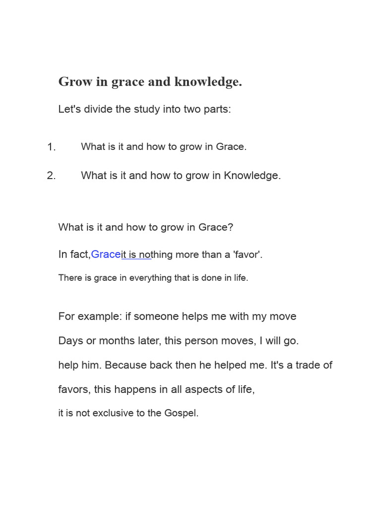 Growing in Grace and Knowledge | PDF | Grace In Christianity | Salvation