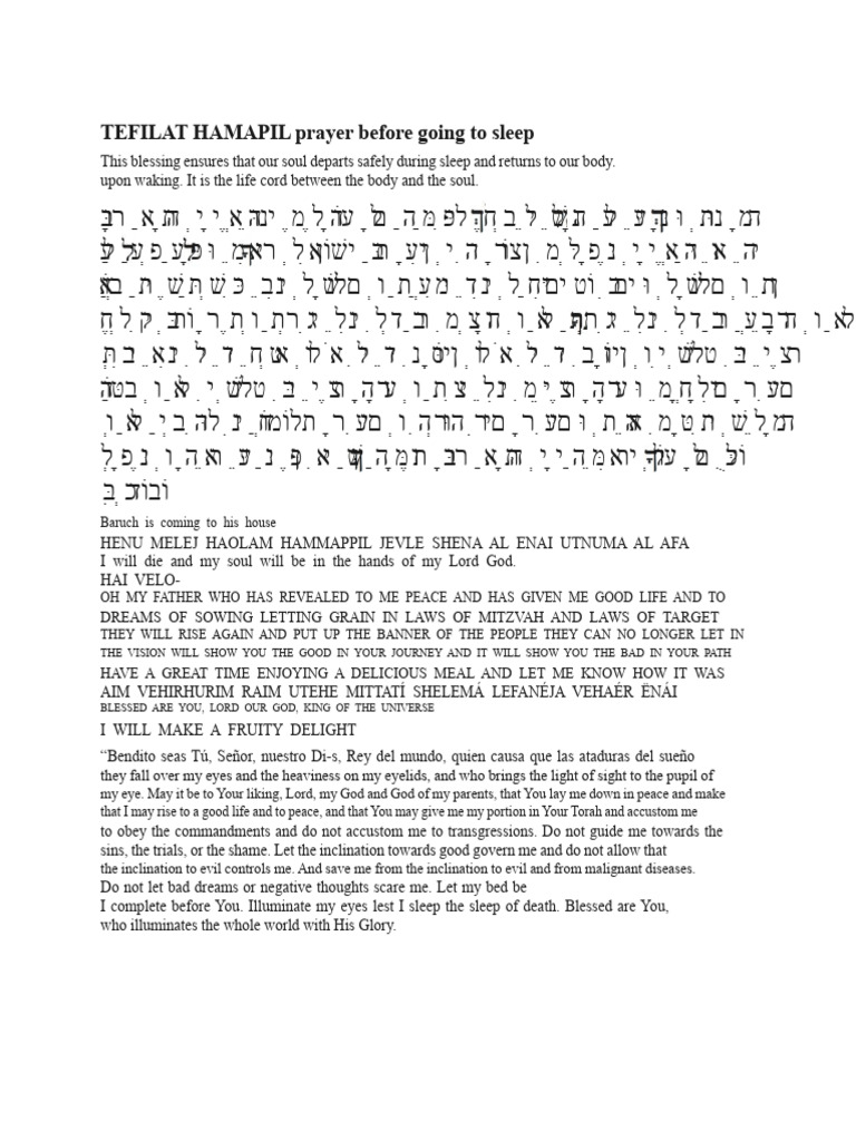 Tefilat Hamapil: Sleep Prayer Guide | PDF | Worship | Jewish Prayer And ...