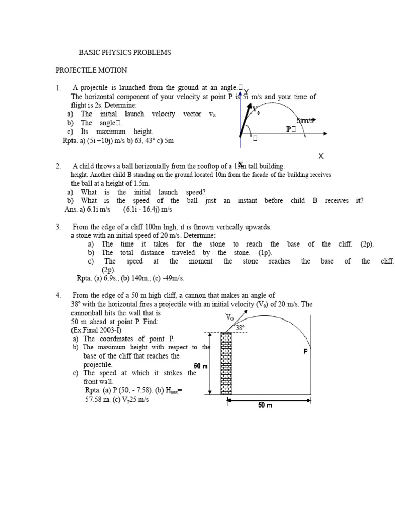 Basic Physics Problems: Projectile Motion | PDF | Spacetime | Mechanics