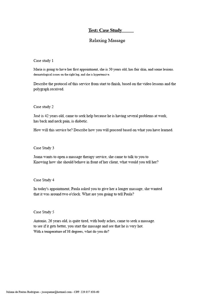 Exercise Notebook II - Case Study - Relaxing Massage Course ...