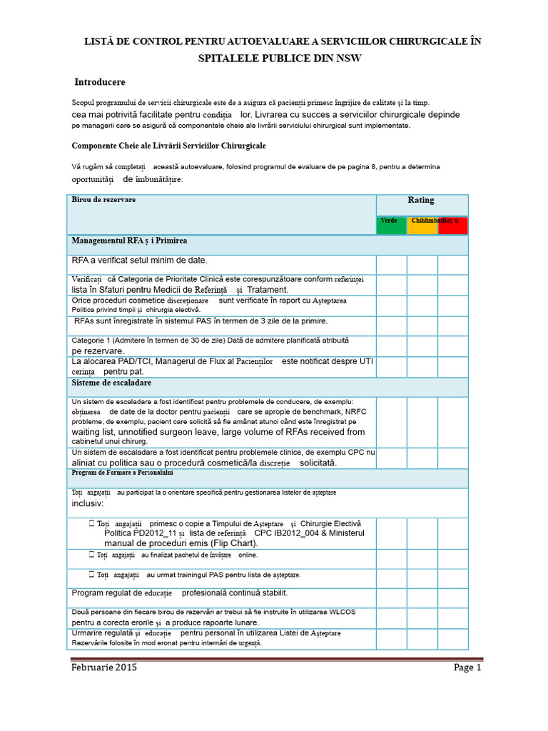 Listă de Verificare Pentru Autoevaluarea Chirurgicală | PDF