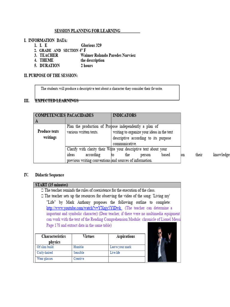 Session Plan: Descriptive Text Writing | PDF