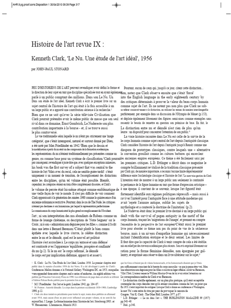 Kenneth Clark et l'art du nu en histoire | PDF