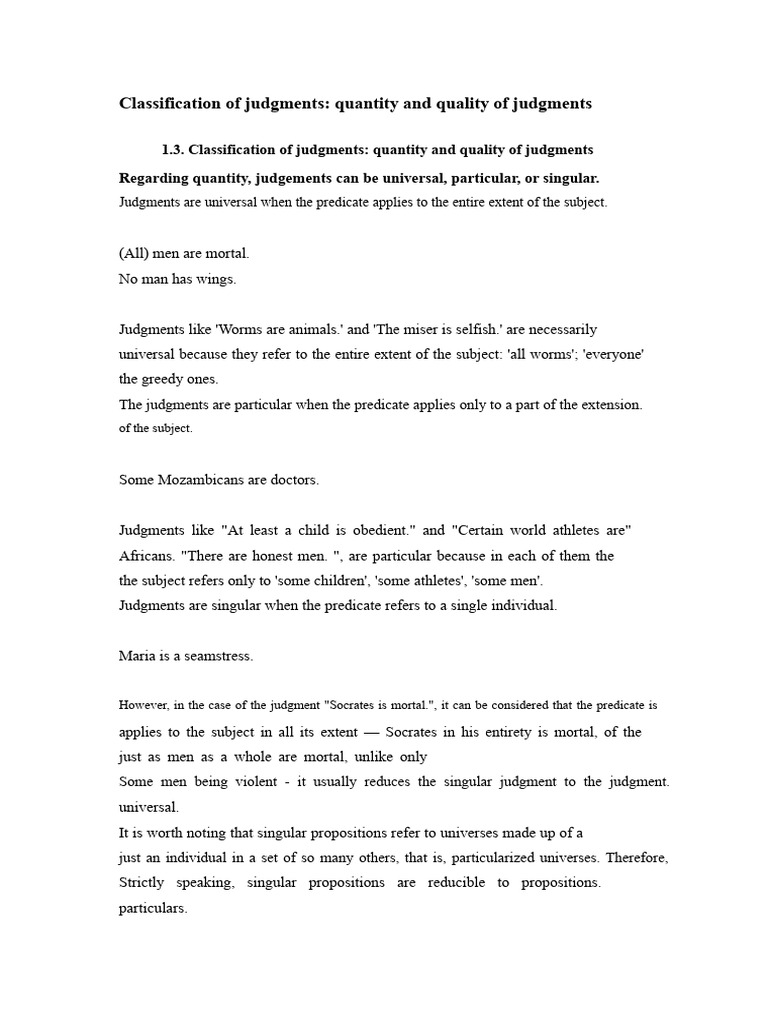 Judgment Classification: Quantity & Quality | PDF | Logic | Proposition