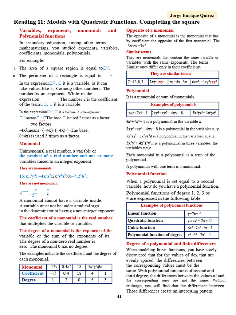 Understanding Quadratic Functions and Polynomials | PDF | Polynomial ...