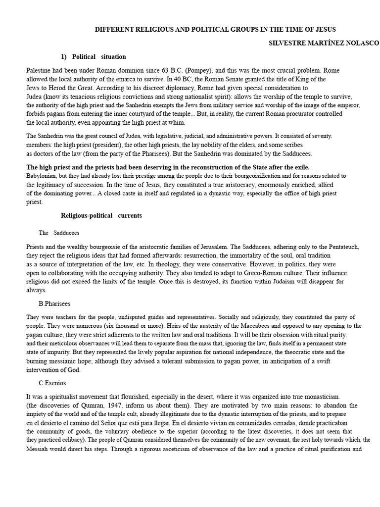 Religious and Political Groups in Jesus' Time | PDF | Pharisees | Herod ...