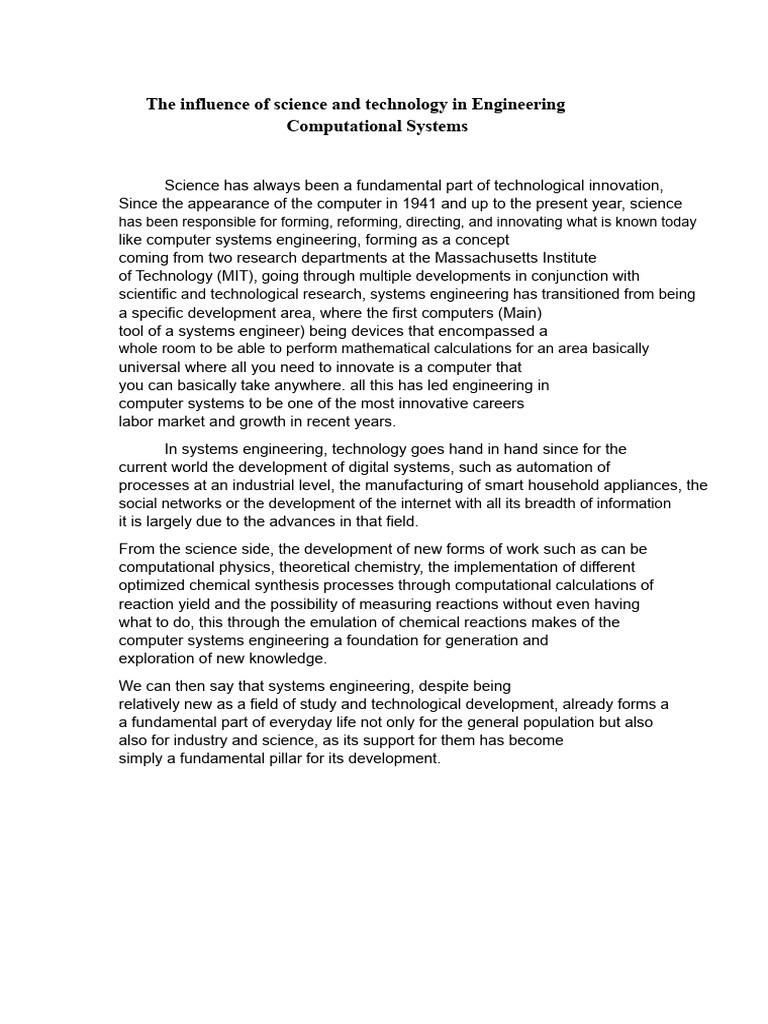 The Influence of Science and Technology on Computer Systems Engineering ...