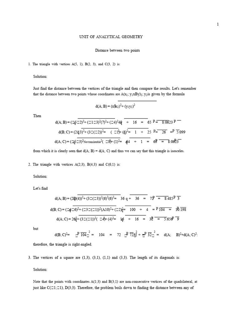 Analytical Geometry Solutions | PDF | Triangle | Euclidean Geometry
