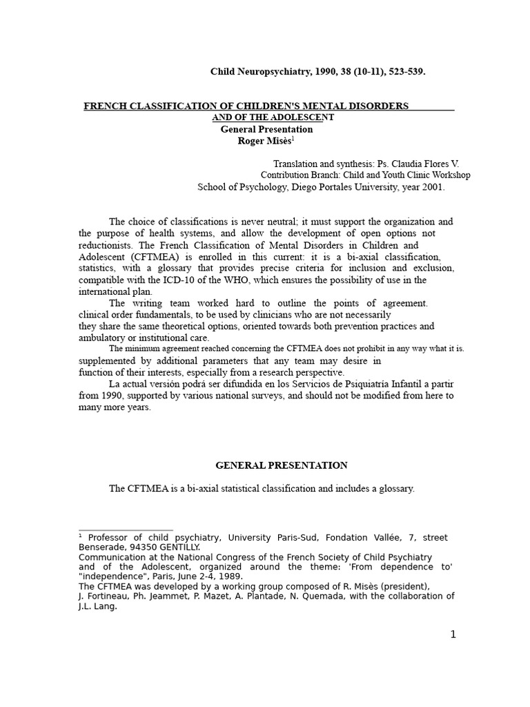 French Classification of Child Mental Disorders | PDF | Psychosis ...