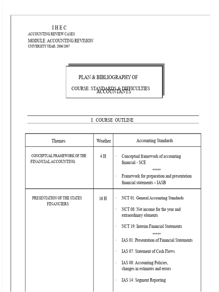 Course Outline Accounting Standards and Difficulties | PDF ...