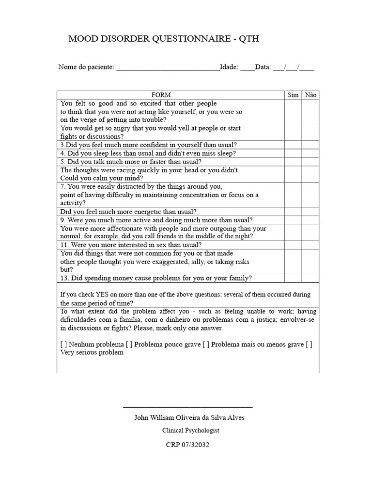 mood disorder questionnaire | PDF