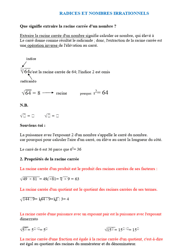 Comprendre les racines carrées et irrationnels | PDF | Racine carrée ...