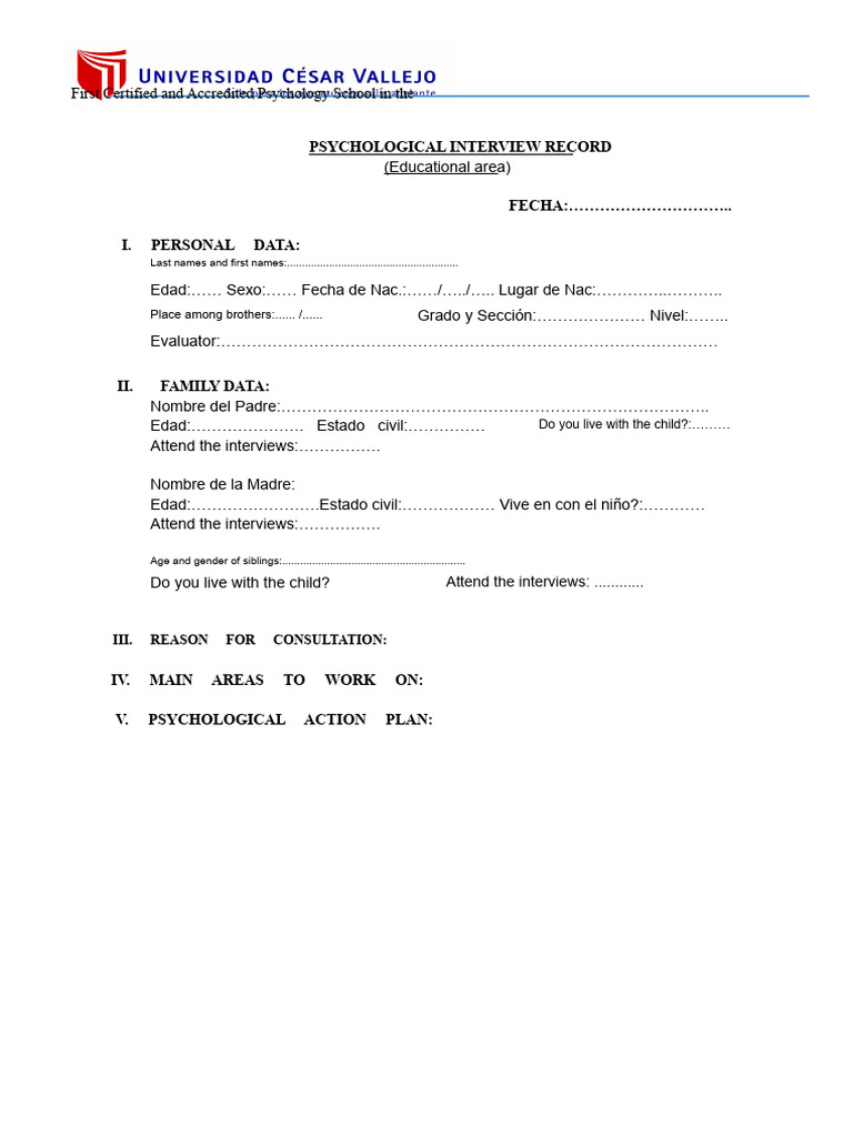 Accredited Psychology School Interview Form | PDF