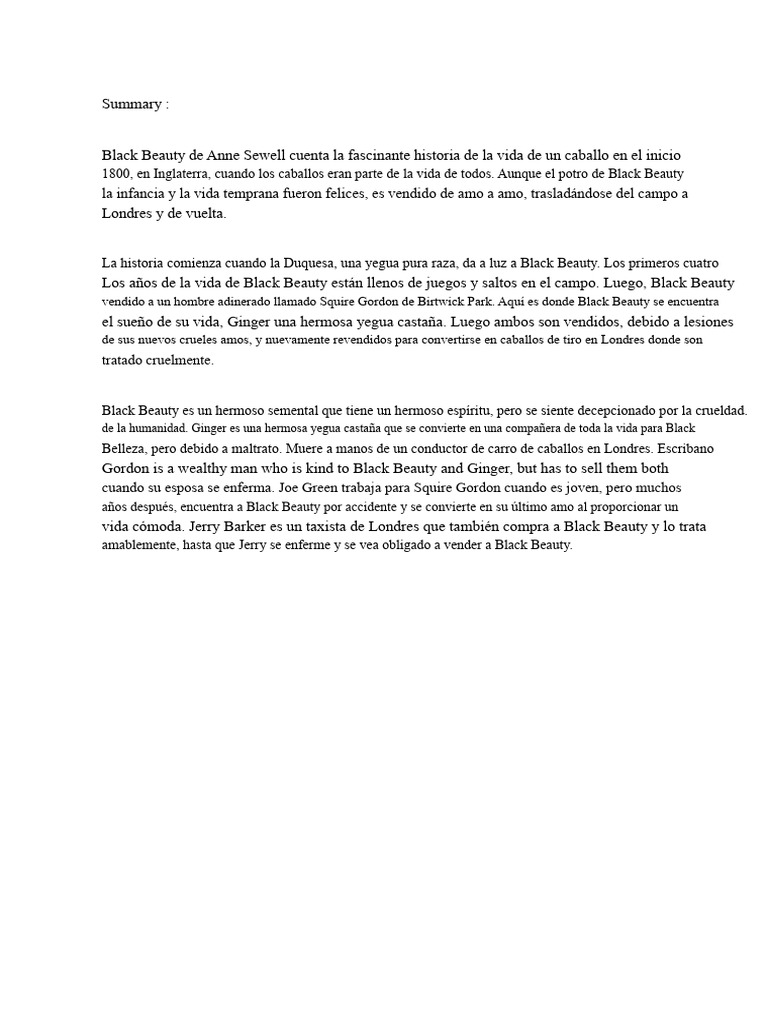 Resumen de Black Beauty | PDF