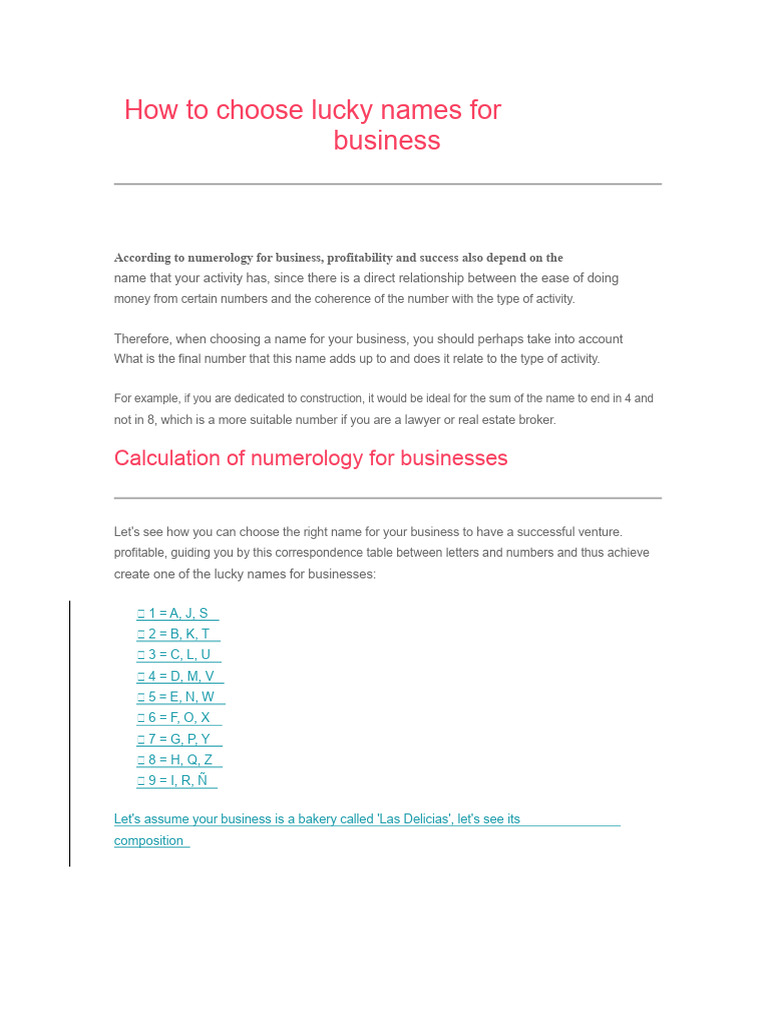 Lucky Business Names by Numerology | PDF