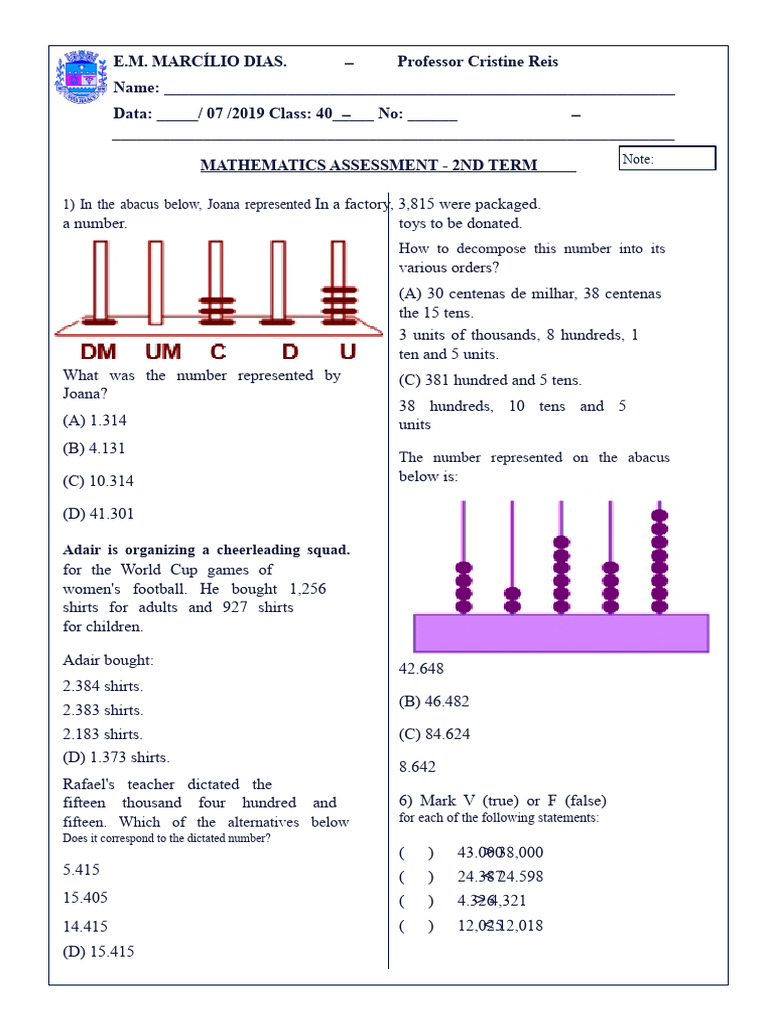 MAT 4th year EM Marcilio 2019 2nd semester. | PDF | Mathematics
