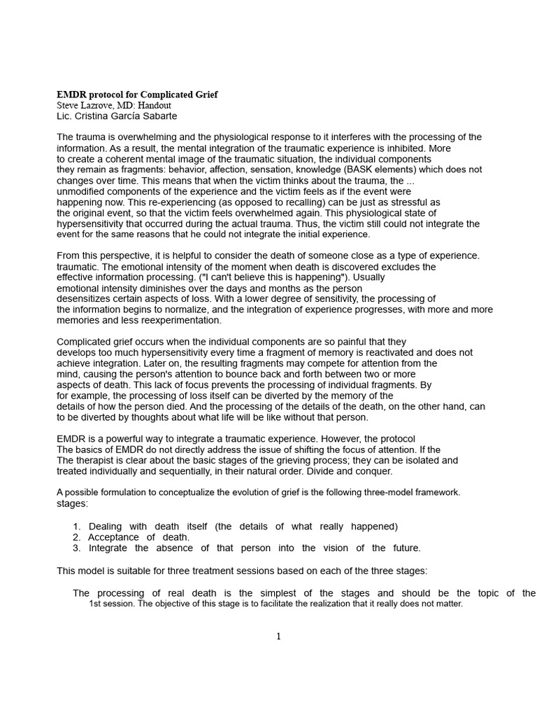 EMDR Protocol for Complicated Grief | PDF | Psychological Trauma | Grief