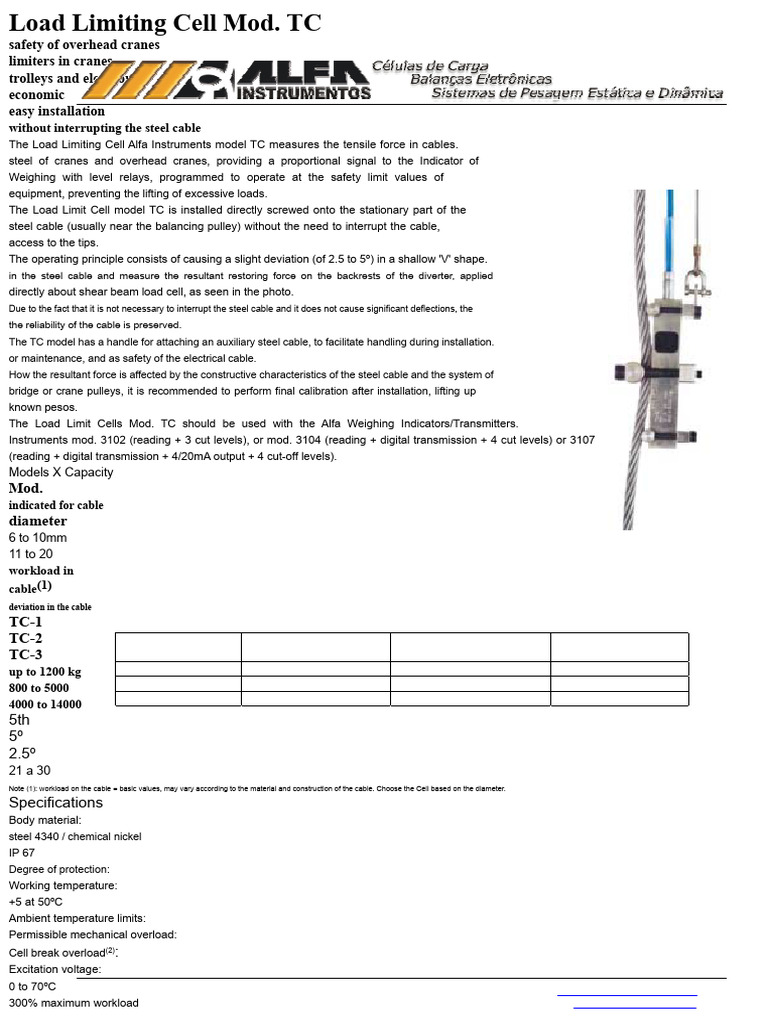 Load Limiting Cell TC for Cranes | PDF