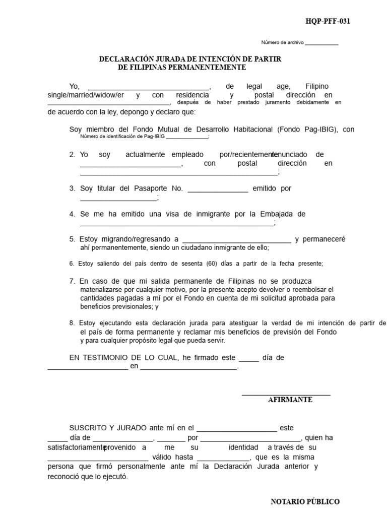 Declaración Jurada de Salida de Filipinas | PDF | Gobierno y personalidad