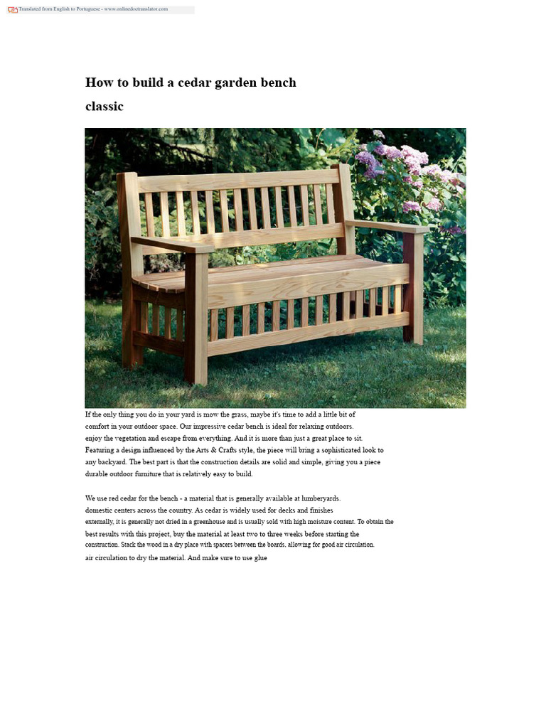 Build a Cedar Garden Bench Guide | PDF | Tools | Woodworking