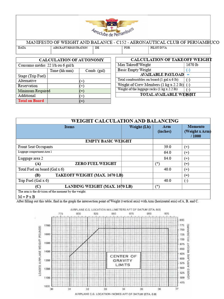 Weight and Balancing Manifesto c152 On 17052022 | PDF | Takeoff | Aerospace