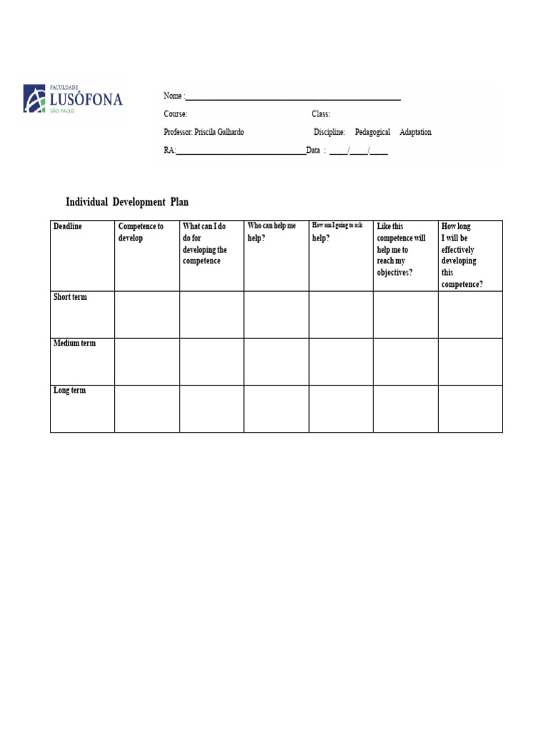 Individual Development Plan Template | PDF