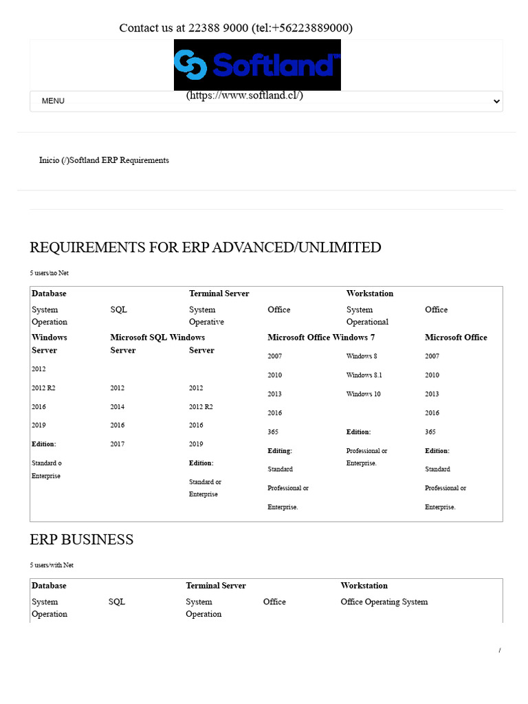 ERP System Requirements Guide | PDF | Microsoft Windows | Microsoft Sql ...