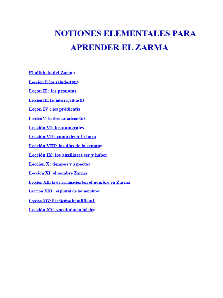 Aprende Zarma: Guía Básica y Lecciones | PDF | Palabra | Verbo