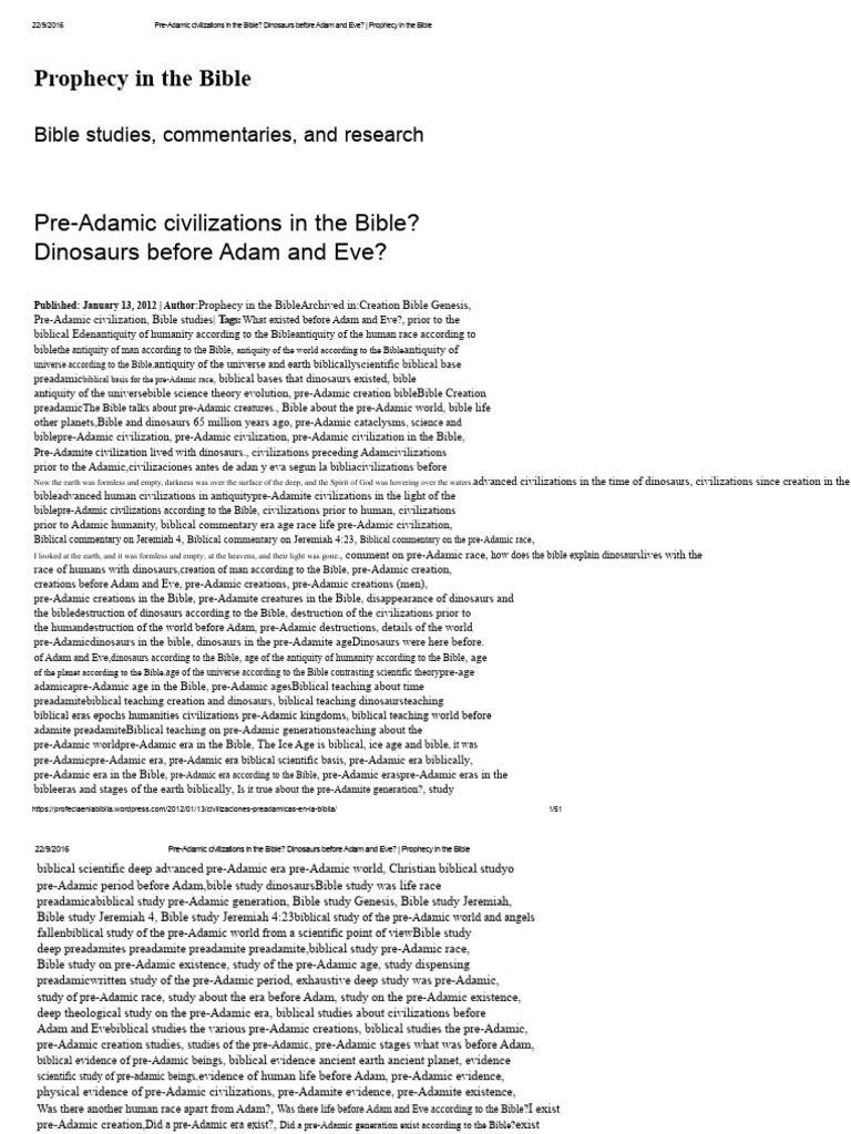 Pre-Adamic Civilizations in the Bible _ Dinosaurs Before Adam and Eve ...