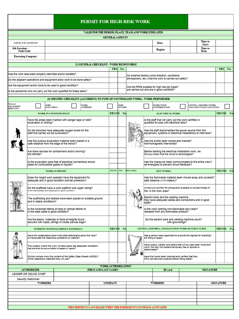 High-Risk Work Permit Checklist | PDF | Personal Protective Equipment ...