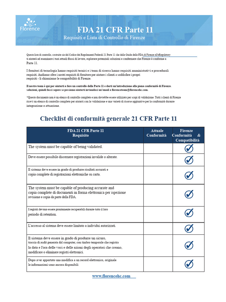 Checklist Di Firenze FDA 21 CFR Parte 11 | PDF