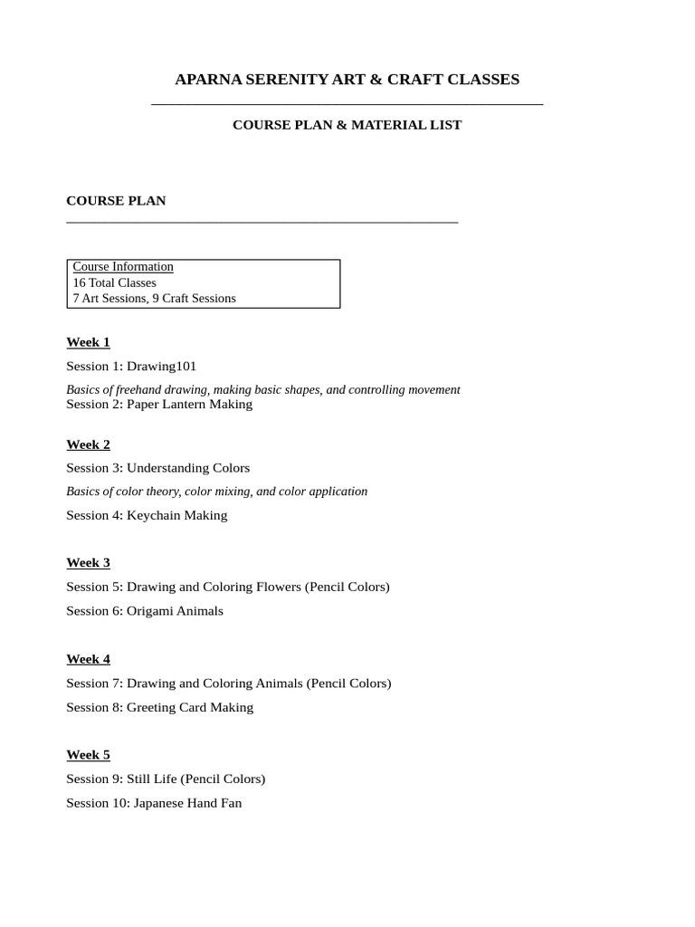 Art and Craft Course Plan by Akshita | PDF