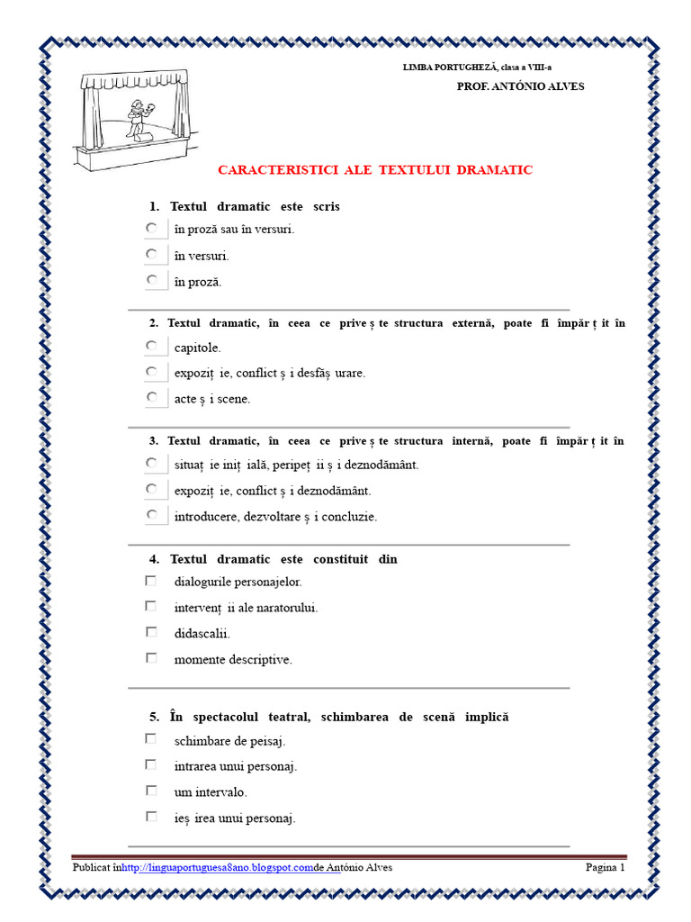 Caracteristici Text Dramatic + Vocabular Teatru - Exercițiu (Blog8 10 ...