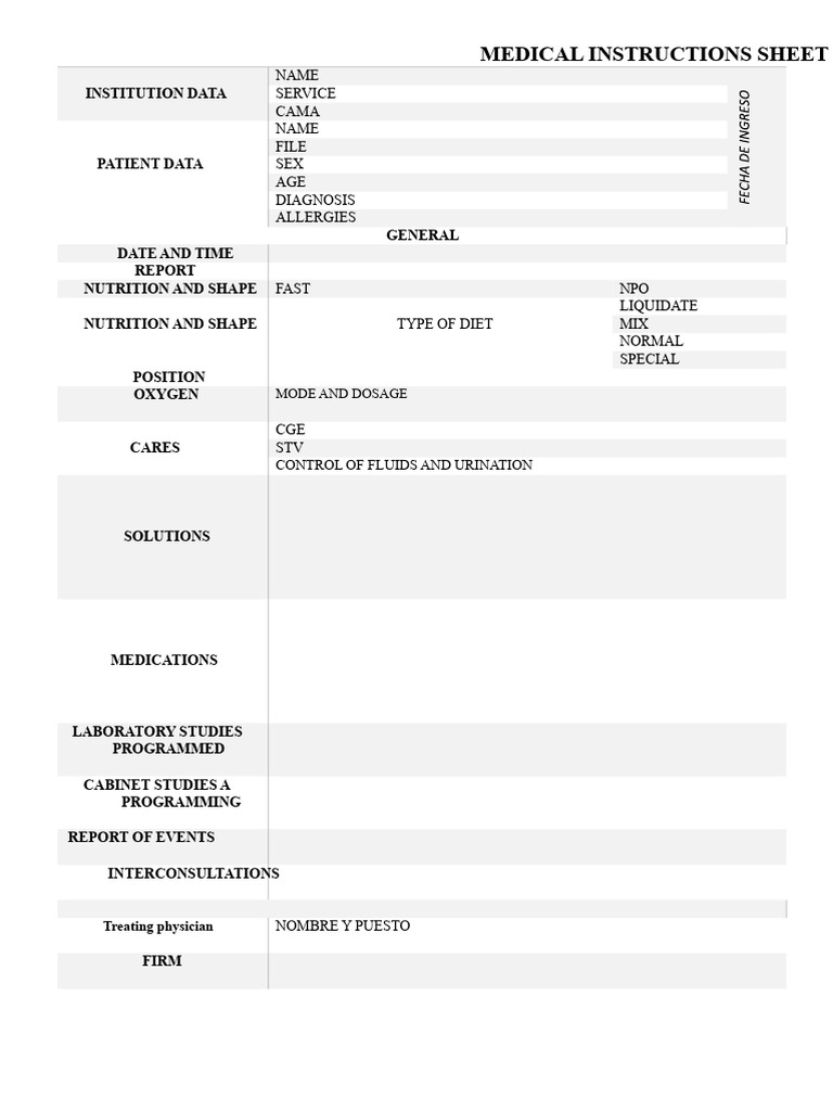 Medical Instructions and Patient Data Sheet | PDF