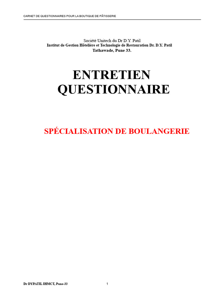 Questionnaire de Boulangerie et Pâtisserie | PDF | Chocolat | Biscuit