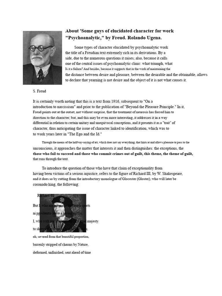 Some Types of Character Elucidated by Psychoanalytic Work | PDF ...