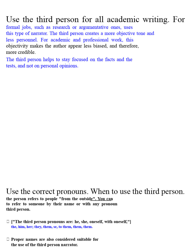 Guidelines for Third Person Writing | PDF | Pronoun | Narration