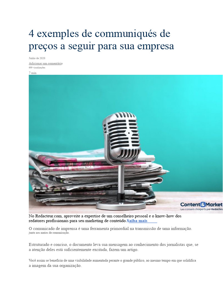 Exemplos de Comunicados de Imprensa | PDF | Comunicação | Meios de ...