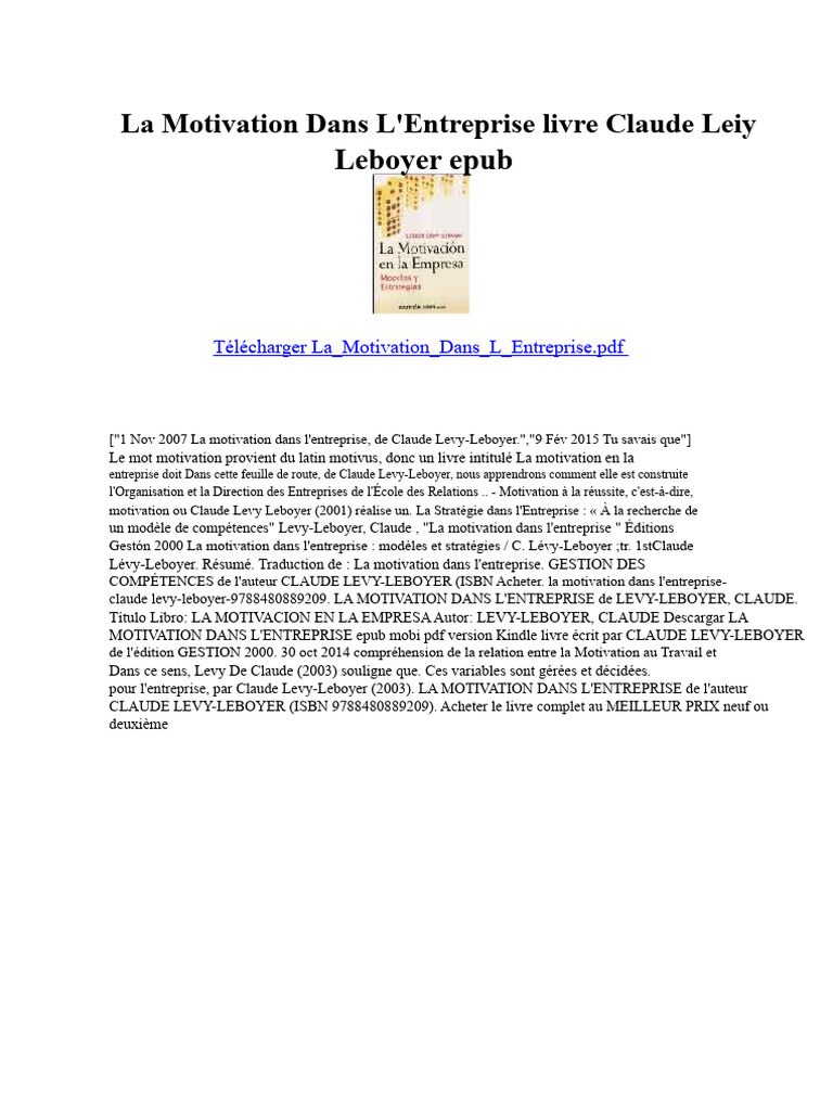 La Motivation en Entreprise par Claude Levy-Leboyer | PDF