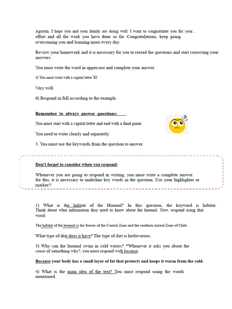 Homework Guidance for Huemul Questions | PDF