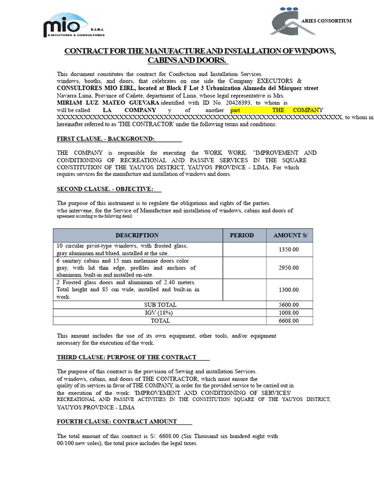Window and Door Installation Contract | PDF | Private Law | Business Law