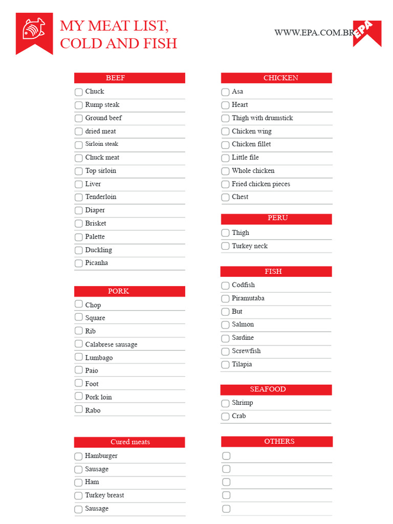 Comprehensive Meat and Seafood List | PDF