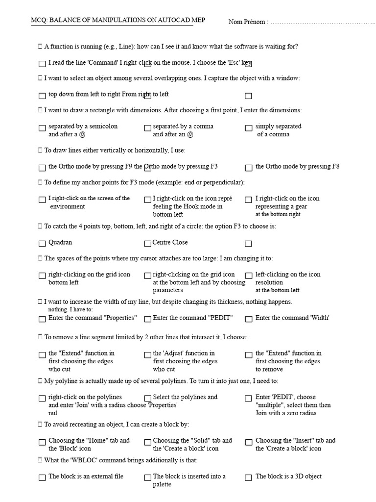 9795 Multiple Choice Quiz Autocad | PDF