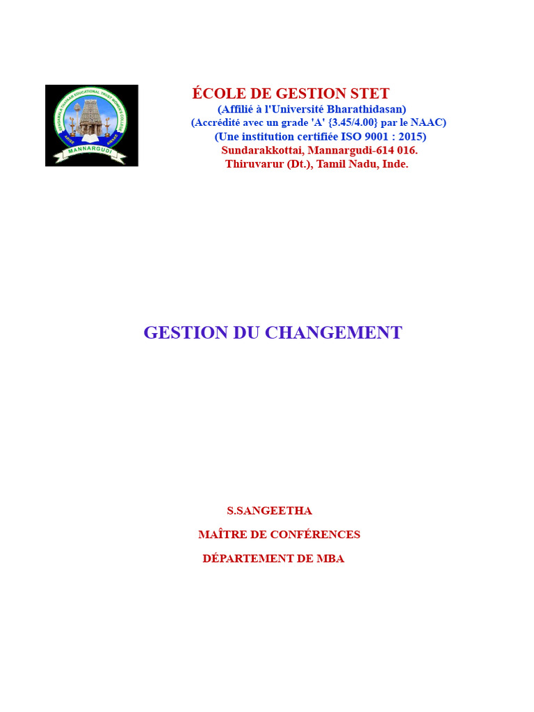 Gestion du Changement Organisationnel | PDF | Direction | Business
