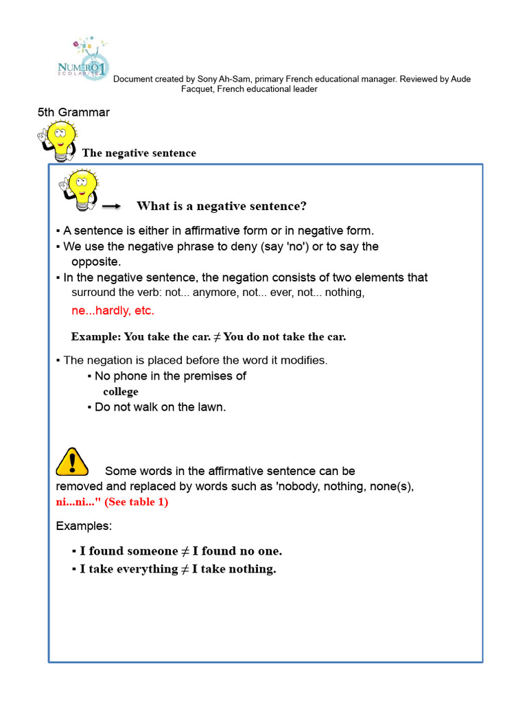Understanding Negative Sentences in French | PDF | Semantics ...