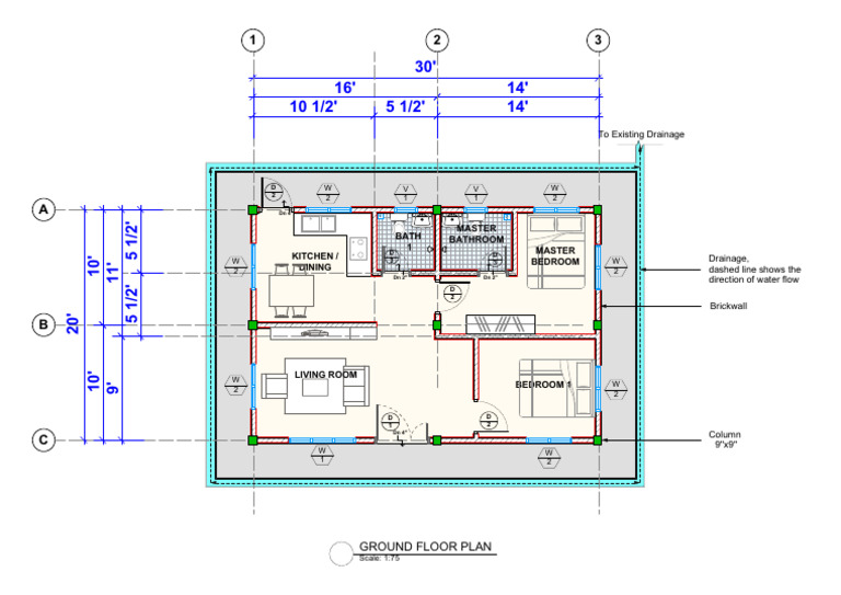 Ground Floor Plan with Drainage Details | PDF | Interior Design | Room