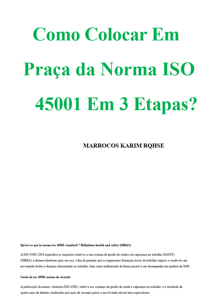 Implementação da ISO 45001 em 3 Etapas | PDF | Segurança e saúde ...